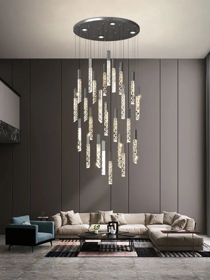 New Staircase Chandelier LED Modern Duplex Loft Spiral Long Chandelier Creative Villa Living Room Bedroom Hanging Crystal Light - Decorbites