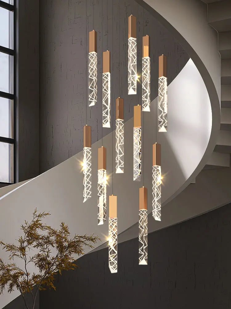 New Staircase Chandelier LED Modern Duplex Loft Spiral Long Chandelier Creative Villa Living Room Bedroom Hanging Crystal Light - Decorbites