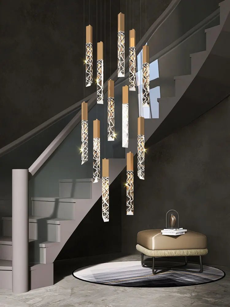 New Staircase Chandelier LED Modern Duplex Loft Spiral Long Chandelier Creative Villa Living Room Bedroom Hanging Crystal Light - Decorbites