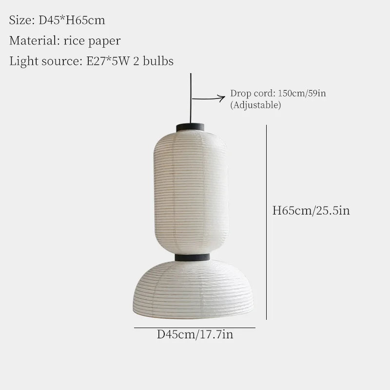 Noguchi pendant light minimalist white rice paper lantern light with black metal rings for dining room shop hanging light