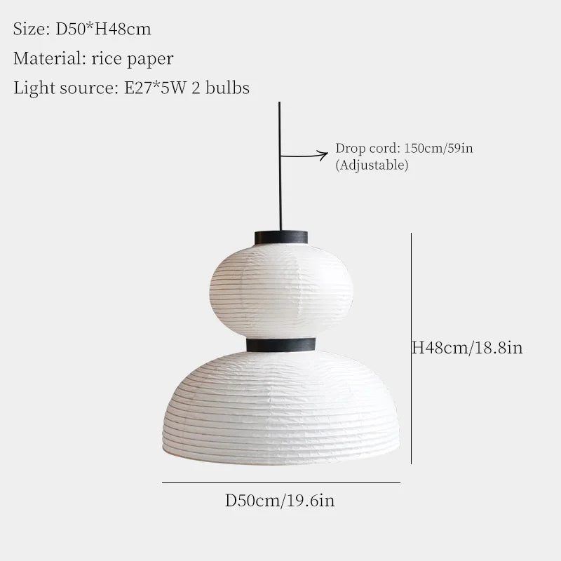 White rice paper pendant lamp with two tiered ribbed spheres and black bands for dining room lantern light shop hanging light