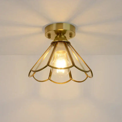 Brass-finished ceiling light with petal-shaped amber glass copper led shade for bedroom copper led ceiling installation