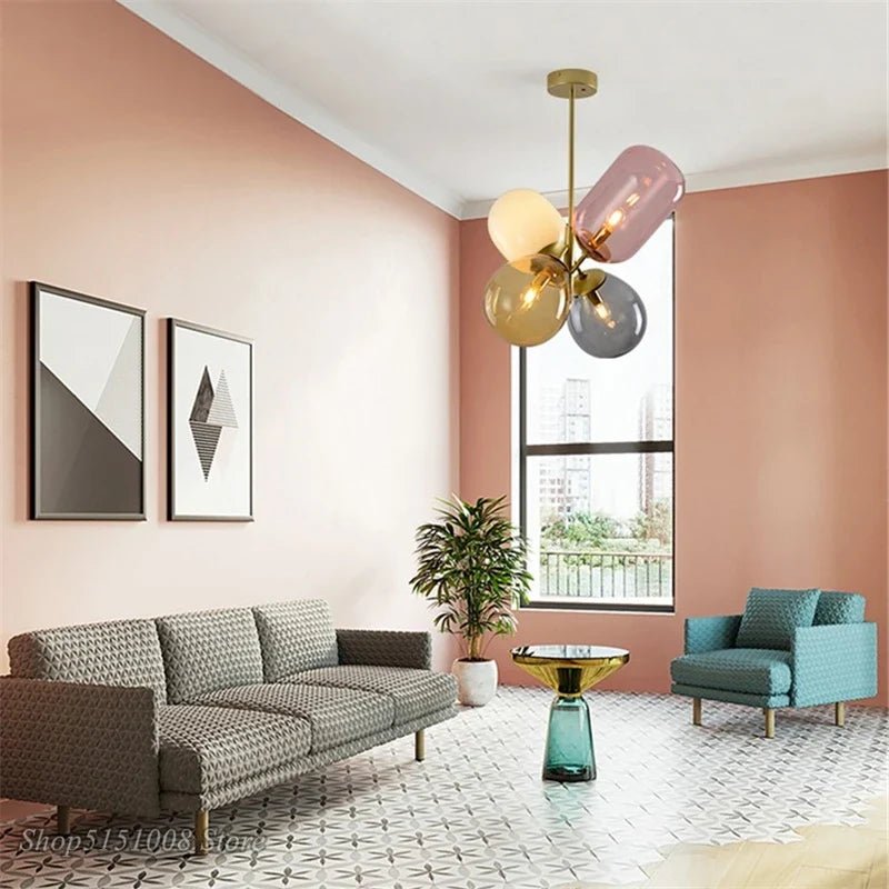 Nordic Balloon Glass Pendant Light in Pink, Gray, or White - Decorbites