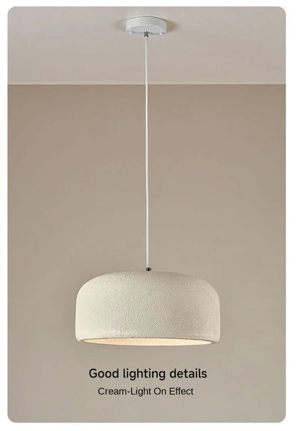 Cream-colored textured led pendant lamp with white ceiling mount and cord for nordic bar restaurant lighting