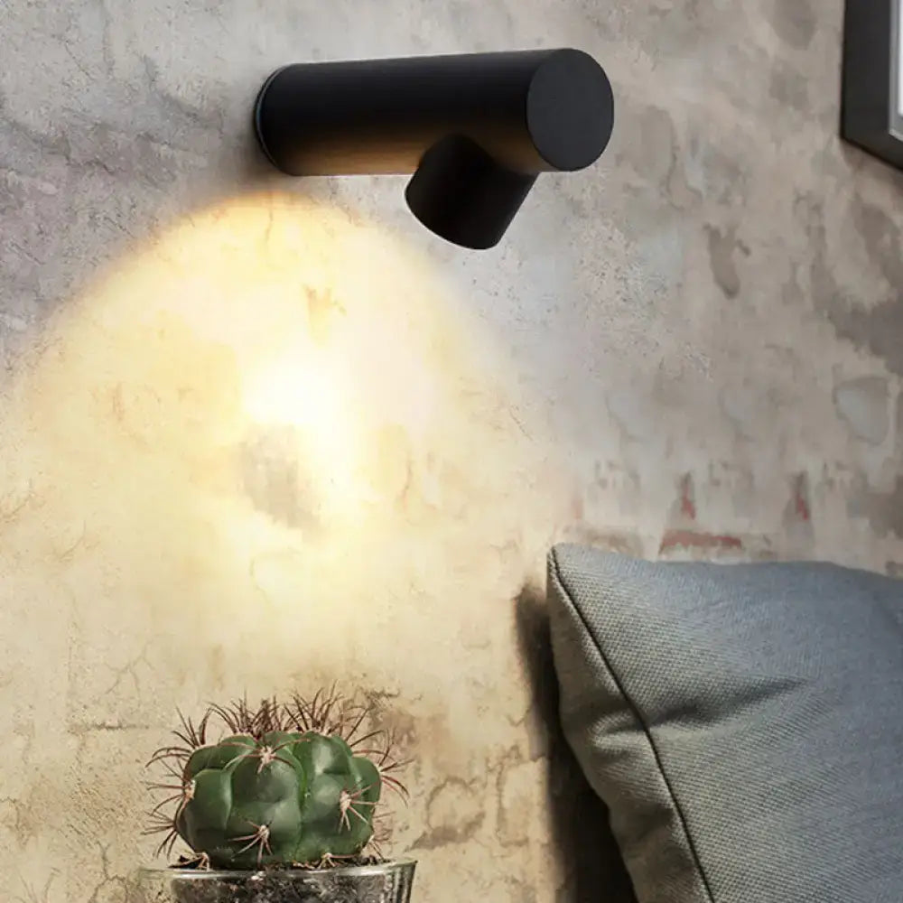 Nordic black cylindrical adjustable led wall lamp with warm spotlight for bedroom lighting fixture type