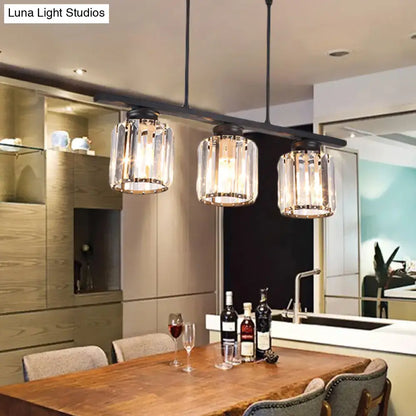 Modern black metal bar pendant light with three clear glass cylinder shades for living room bulb base 220v-240v