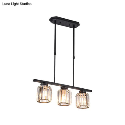 DecorBites Nordic black metal pendant light with three cylindrical crystal glass shades for living room 220v-240v e12 e14