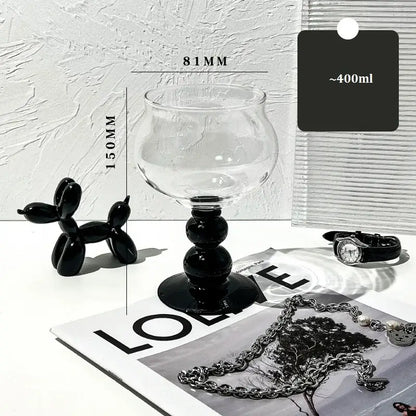 Clear glass goblet with black bulbous glass beaded stem and base from nordic black decorbites glass beaded collection