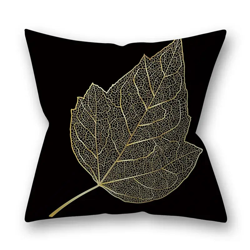 Black throw pillow with detailed gold leaf design for living room decor golden leaves pillow cases and leaves pillow cases