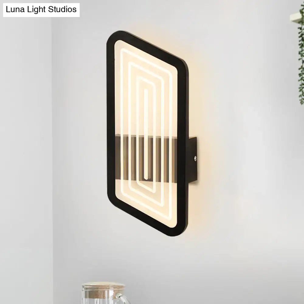 Nordic black and gold metallic wall light fixture with modern black-framed illuminated geometric led patterns for living room