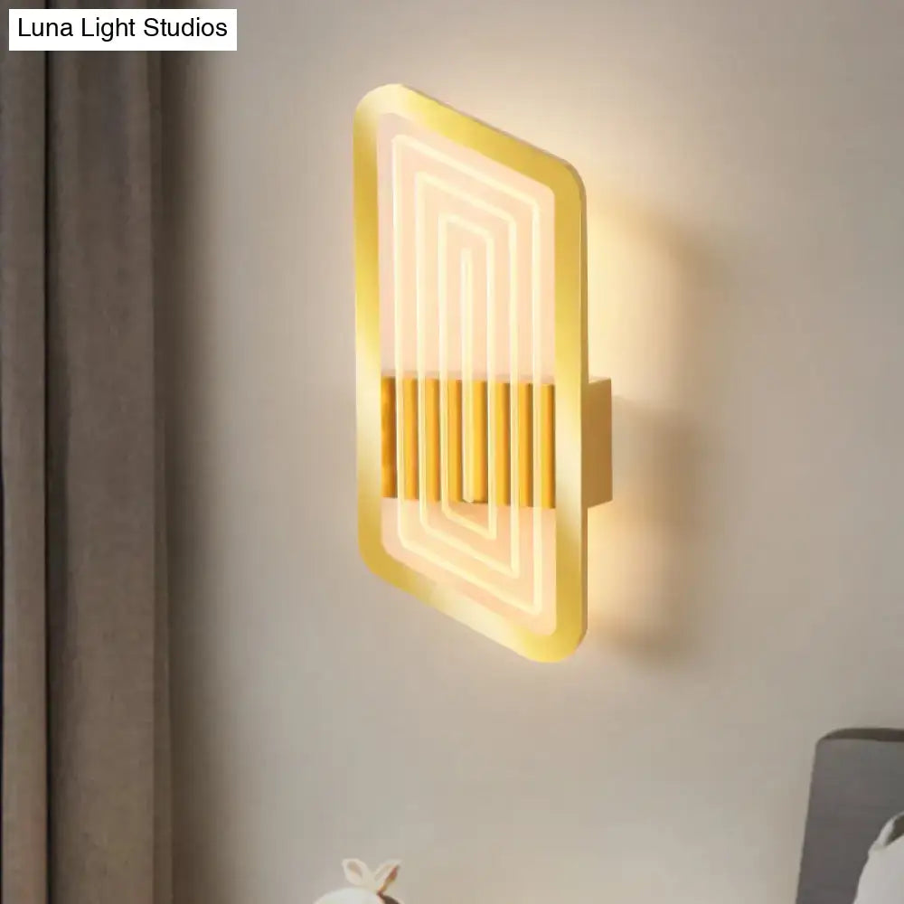 Gold-finished rectangular nordic wall light fixture with neon-style concentric rectangles for living room 110v-120v 220v-240v