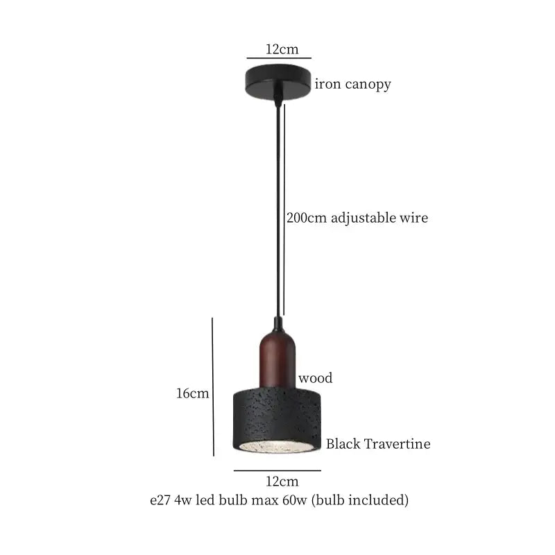 Nordic black travertine pendant light with wooden accent and iron canopy ideal for dining room decorbites black travertine