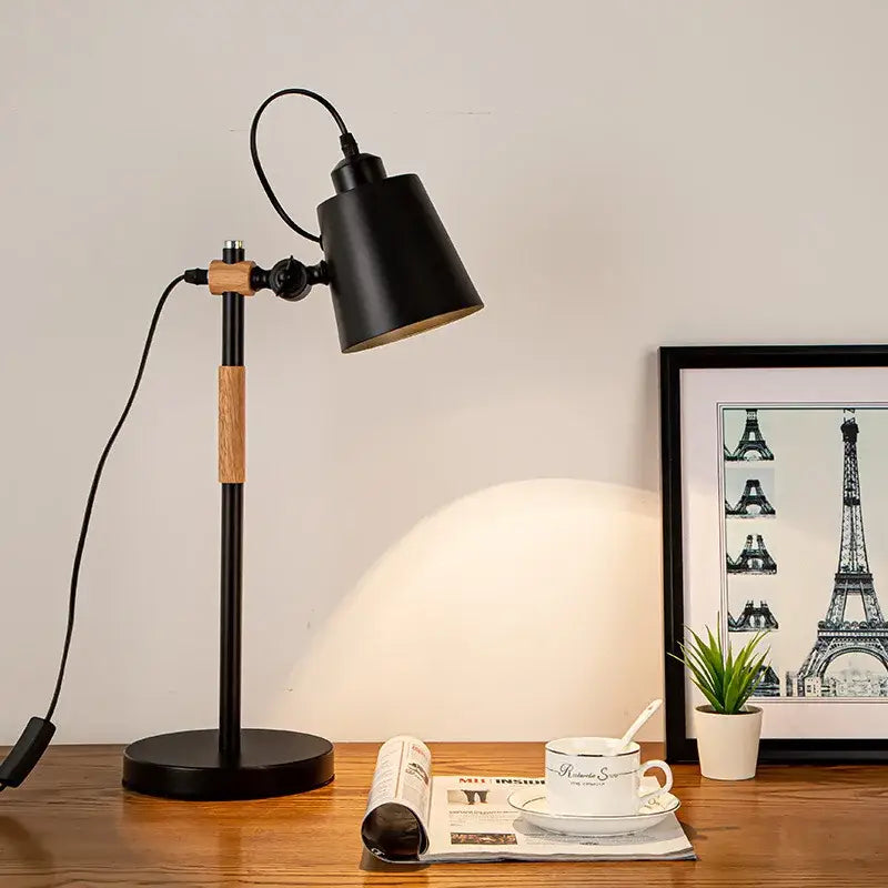 Black metal desk lamp with wooden accents and flexible gooseneck design for decorbites adjustable desk lamp