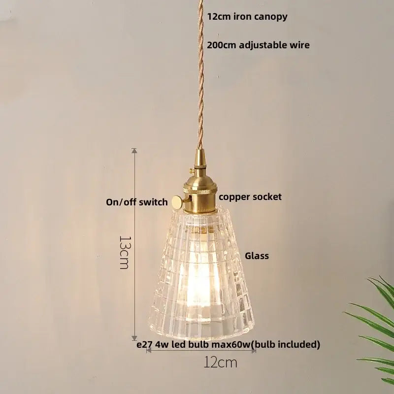 Nordic brass and clear glass led pendant light with faceted glass and brass-finished copper socket for dining rooms