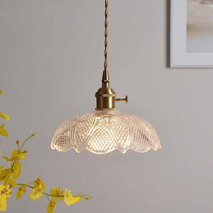 Nordic brass and clear glass led pendant light with scalloped edge and diamond-cut pattern for dining room decorbites clear glass