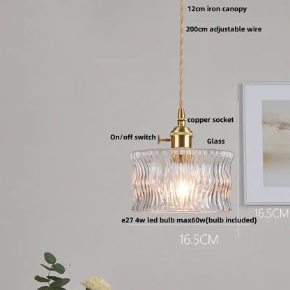 Nordic brass and clear glass led pendant light with wavy glass and adjustable suspension for dining room decorbites clear glass