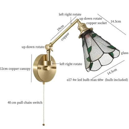 Nordic brass and clear glass wall sconce with adjustable antique brass finish and stained glass lampshade decorbites clear glass