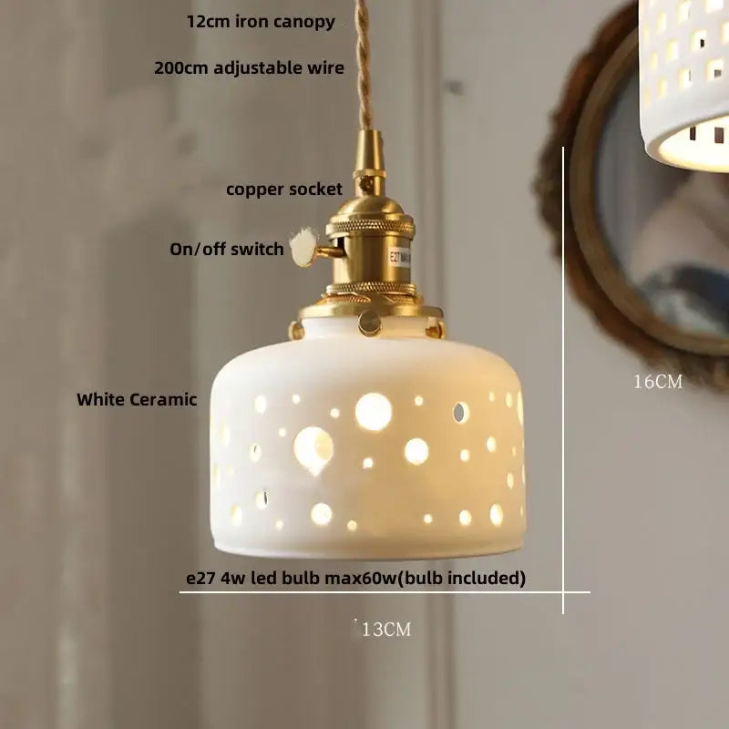 White ceramic pendant light with brass copper socket and adjustable wire for decorbites brown wood led dining room decor