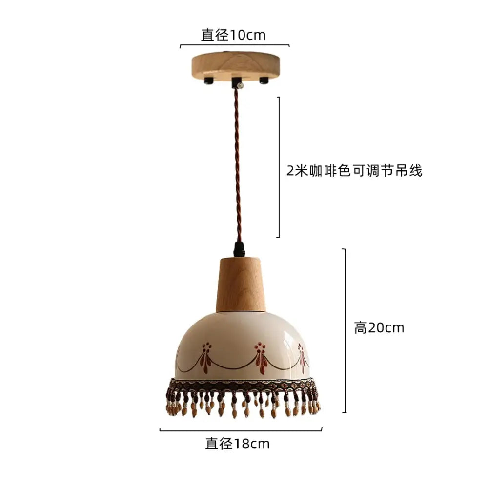 Cream-colored ceramic pendant light with wooden top and base brown wood led decorbites brown wood design