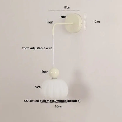 Cream-colored ribbed pvc pendant lamp with iron mounting bracket and adjustable wire for wall light decorbites iron Nordic fixture