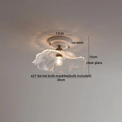 Clear glass flower-shaped ceiling light with cream ceramic base decorbites ceramic led ceiling for bedroom decor