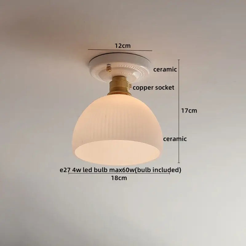 Nordic cream ceramic led ceiling light with warm-toned ribbed pendant and brass copper socket for decorbites ceramic led decor
