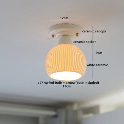 Warm-toned ribbed white ceramic led ceiling light with 12cm canopy and 19cm height by decorbites ceramic led