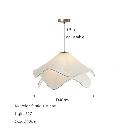 Nordic cream fabric led pendant light with delicate layered petal design and metallic frame for bedroom decorbites cream fabric