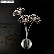 Chrome finished nordic creative crystal flower wall lamps with three clear crystal bead clusters for bedroom lighting