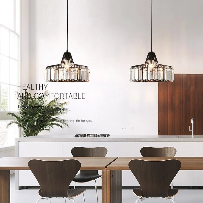 Nordic Crystal Round Pendant Light in Black Iron - Decorbites