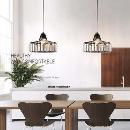 Nordic Crystal Round Pendant Light in Black Iron - Decorbites