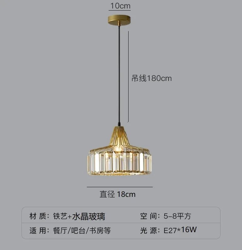 Nordic Crystal Round Pendant Light in Black Iron - Decorbites