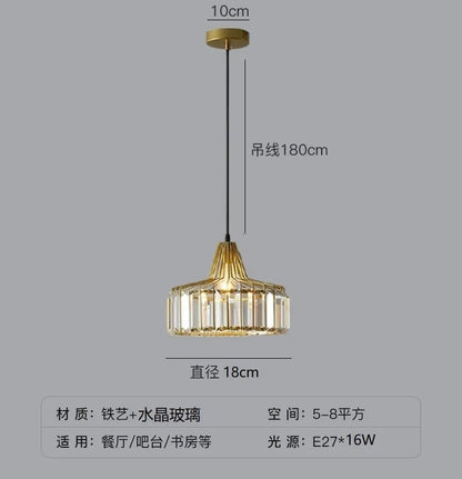 Nordic Crystal Round Pendant Light in Black Iron - Decorbites