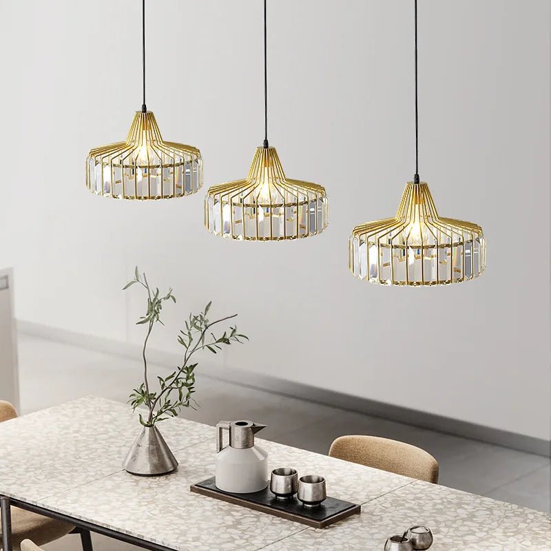 Nordic Crystal Round Pendant Light in Black Iron - Decorbites