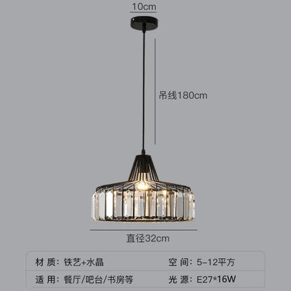 Nordic Crystal Round Pendant Light in Black Iron - Decorbites