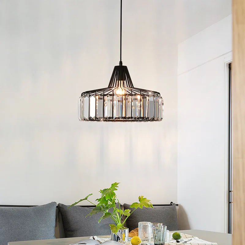 Nordic Crystal Round Pendant Light in Black Iron - Decorbites