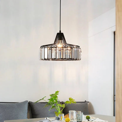 Nordic Crystal Round Pendant Light in Black Iron - Decorbites