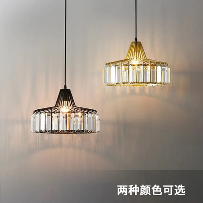 Nordic Crystal Round Pendant Light in Black Iron - Decorbites