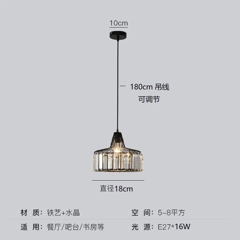 Nordic Crystal Round Pendant Light in Black Iron - Decorbites