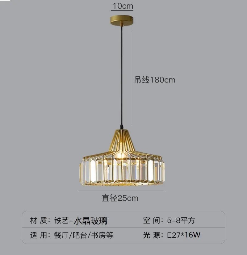 Nordic Crystal Round Pendant Light in Black Iron - Decorbites