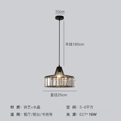 Nordic Crystal Round Pendant Light in Black Iron - Decorbites