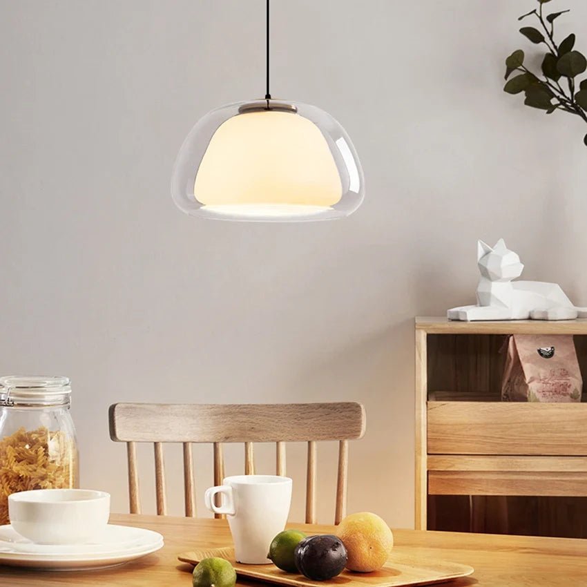 Nordic Double Glass Pendant Light in Amber, Gray, or Clear - Decorbites
