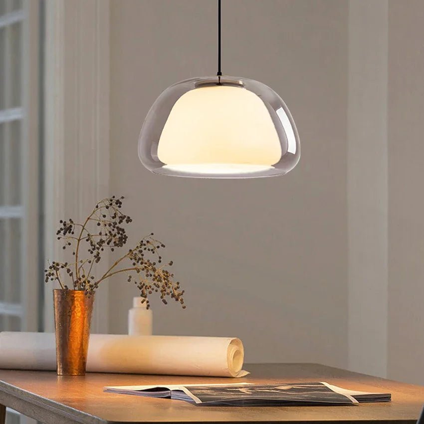 Nordic Double Glass Pendant Light in Amber, Gray, or Clear - Decorbites