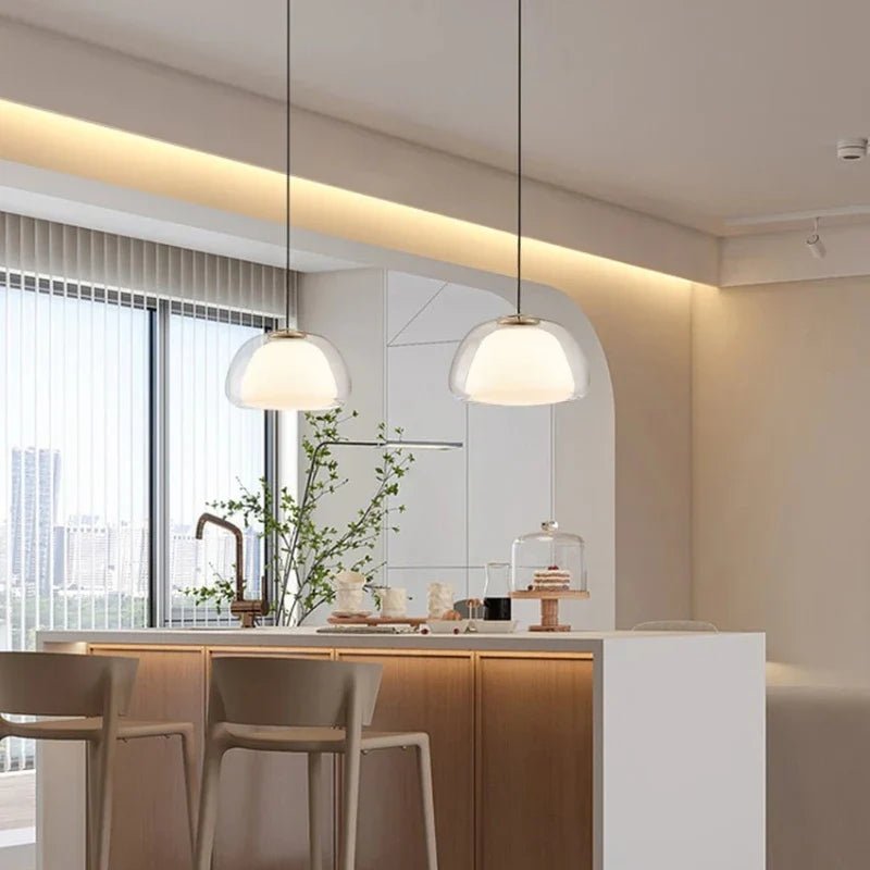 Nordic Double Glass Pendant Light in Amber, Gray, or Clear - Decorbites