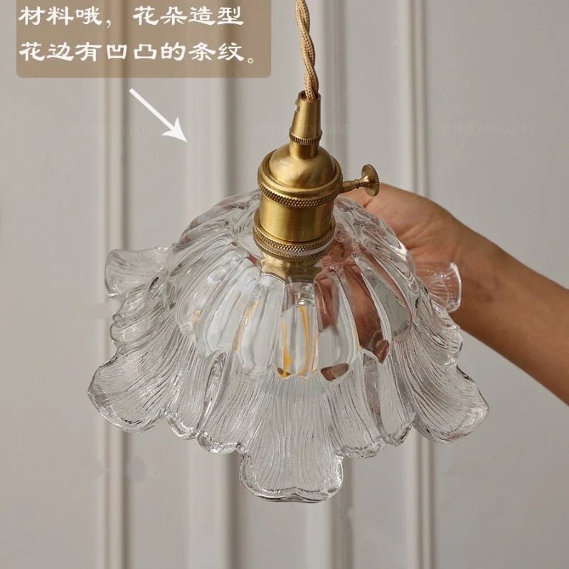 Nordic Flower Glass Pendant Light in Green or Champagne - Decorbites