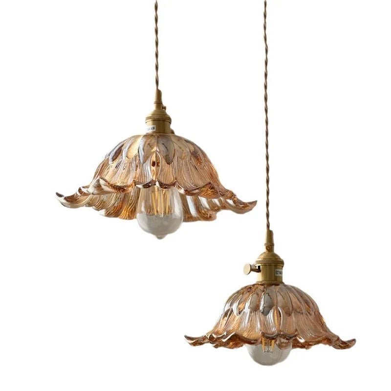 Nordic Flower Glass Pendant Light in Green or Champagne - Decorbites