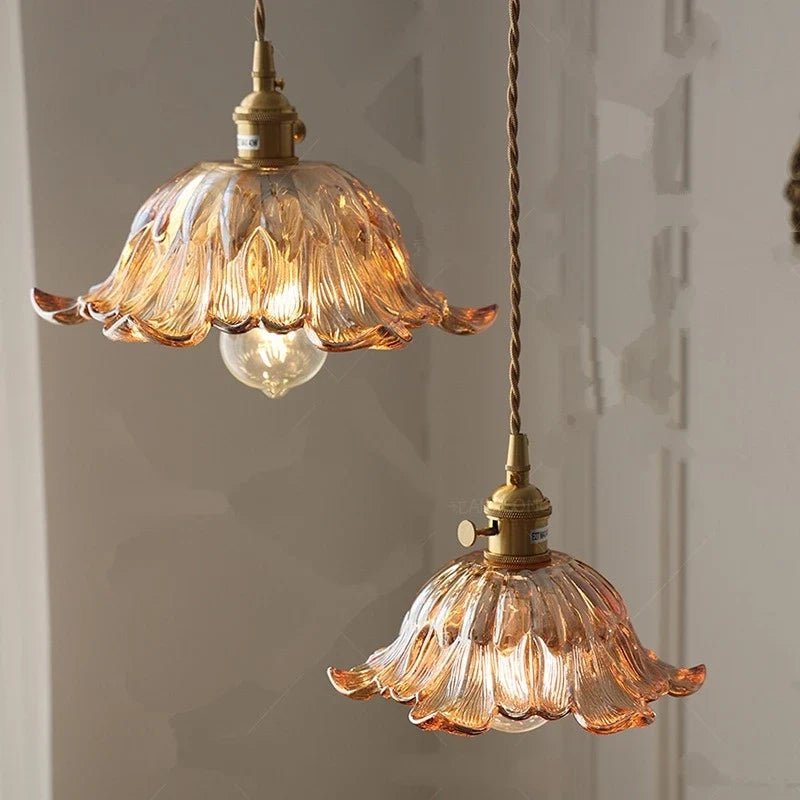 Nordic Flower Glass Pendant Light in Green or Champagne - Decorbites