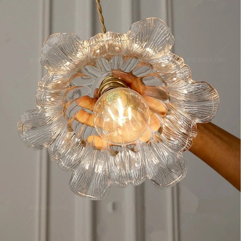 Nordic Flower Glass Pendant Light in Green or Champagne - Decorbites
