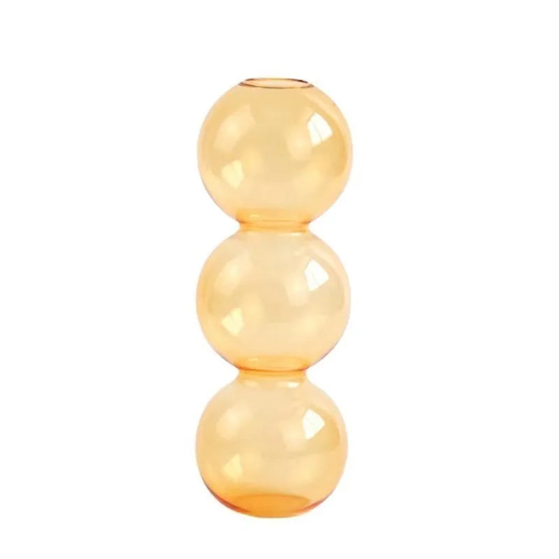 Transparent amber glass Nordic glass bubble vase with three stacked spheres for hydroponic planter and home decor