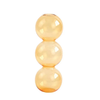 Transparent amber glass Nordic glass bubble vase with three stacked spheres for hydroponic planter and home decor